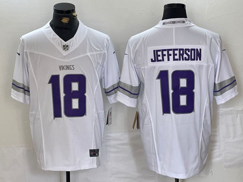 Men Minnesota Vikings 18 Jefferson White Retro three generations 2024 Nike Limited NFL Jersey style 1